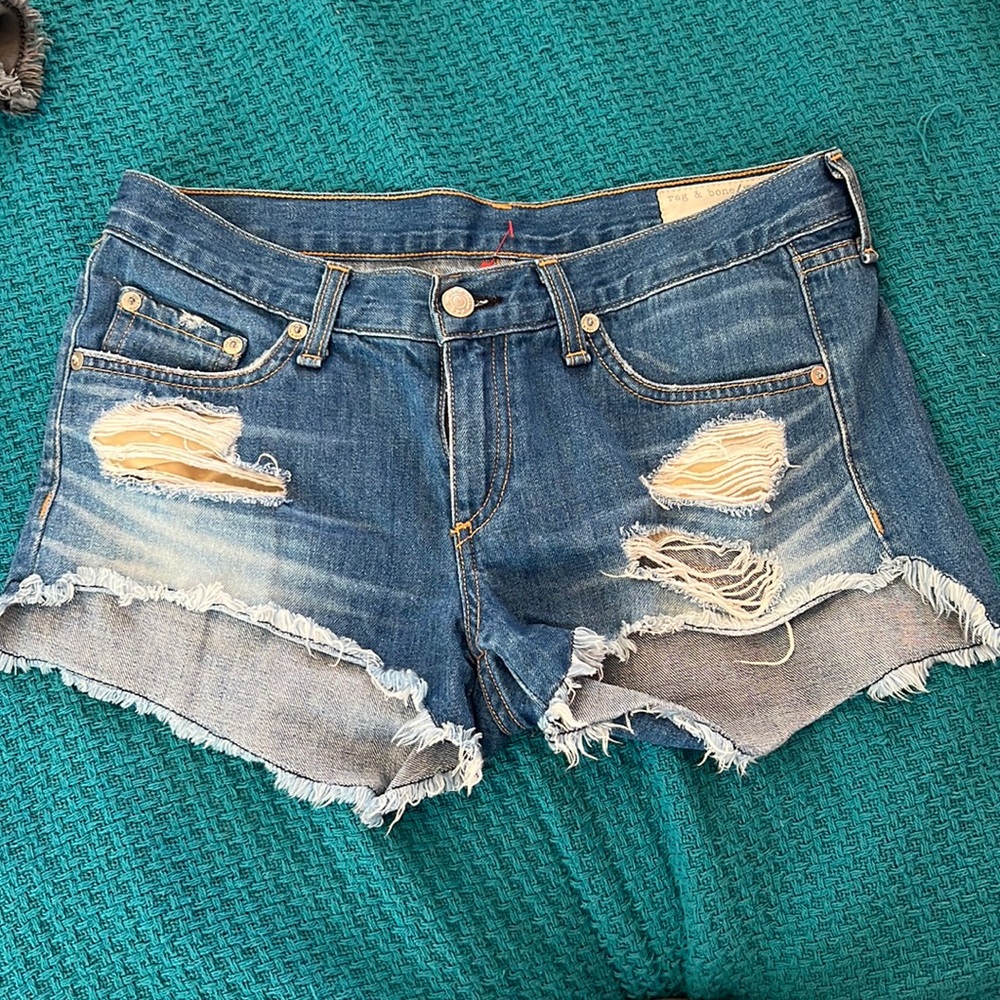 rag & bone Blue Distressed Jean Shorts